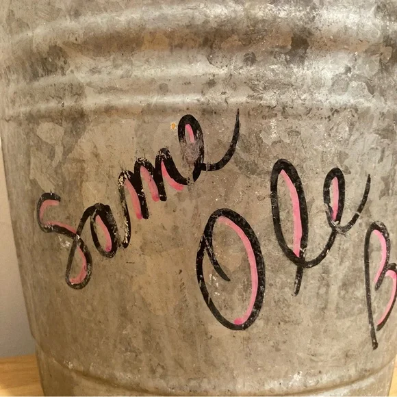 Old Galvanized Bucket with Distressed Finish Writing & Sticker 9” Tall - Picture 8 of 16